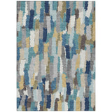3' X 5' Teal Blue And Navy Blue Striped Washable Indoor Outdoor Area Rug