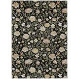 3' X 5' Black And Ivory Floral Washable Indoor Outdoor Area Rug