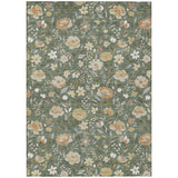 3' X 5' Green And Ivory Floral Washable Indoor Outdoor Area Rug