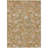 3' X 5' Copper And Green Floral Washable Indoor Outdoor Area Rug