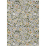 5' X 8' Gray And Green Floral Washable Indoor Outdoor Area Rug