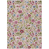 5' X 8' Pink And Linen Floral Washable Indoor Outdoor Area Rug