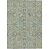 3' X 5' Green And Blue Oriental Washable Indoor Outdoor Area Rug