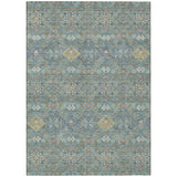 5' X 8' Teal Blue And Blue Oriental Washable Indoor Outdoor Area Rug