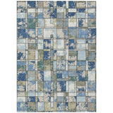 3' X 5' Blue And Navy Blue Geometric Washable Indoor Outdoor Area Rug