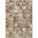 5' X 8' Orange And Ivory Geometric Washable Indoor Outdoor Area Rug