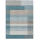3' X 5' Teal Blue And Gray Geometric Washable Indoor Outdoor Area Rug