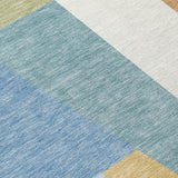 3' X 5' Blue And Teal Blue Geometric Washable Indoor Outdoor Area Rug