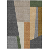3' X 5' Gray And Taupe Geometric Washable Indoor Outdoor Area Rug