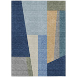3' X 5' Navy Blue And Blue Geometric Washable Indoor Outdoor Area Rug