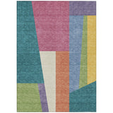 3' X 5' Teal Blue And Blush Geometric Washable Indoor Outdoor Area Rug