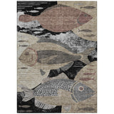 3' X 5' Black And Beige Tropical Fish Washable Indoor Outdoor Area Rug