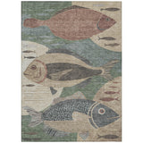 3' X 5' Green And Beige Tropical Fish Washable Indoor Outdoor Area Rug