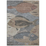 3' X 5' Gray And Beige Tropical Fish Washable Indoor Outdoor Area Rug
