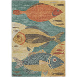 3' X 5' Teal Blue And Gold Tropical Fish Washable Indoor Outdoor Area Rug