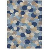 3' X 5' Blue And Navy Blue Geometric Washable Indoor Outdoor Area Rug