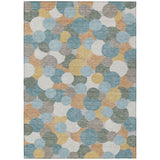 8' X 10' Teal Blue And Aqua Geometric Washable Indoor Outdoor Area Rug