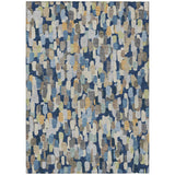 5' X 8' Navy Blue And Beige Abstract Washable Indoor Outdoor Area Rug