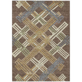 5' X 8' Chocolate And Gold Geometric Washable Indoor Outdoor Area Rug