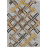 3' X 5' Gray And Gold Geometric Washable Indoor Outdoor Area Rug