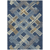 3' X 5' Navy Blue And Denim Blue Geometric Washable Indoor Outdoor Area Rug