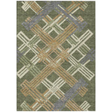 3' X 5' Olive Green And Ivory Geometric Washable Indoor Outdoor Area Rug