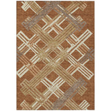 5' X 8' Orange And Ivory Geometric Washable Indoor Outdoor Area Rug