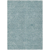 5' X 8' Teal Blue And Ivory Geometric Washable Indoor Outdoor Area Rug