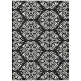 8' X 10' Black And Ivory Damask Washable Indoor Outdoor Area Rug