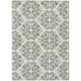 3' X 5' Green And Ivory Damask Washable Indoor Outdoor Area Rug