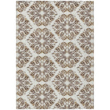 3' X 5' Brown And Ivory Damask Washable Indoor Outdoor Area Rug