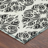 5' X 8' Ivory And Black Damask Washable Indoor Outdoor Area Rug