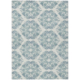 3' X 5' Teal Blue And Ivory Damask Washable Indoor Outdoor Area Rug