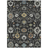 3' X 5' Black And Gray Floral Medallion Washable Indoor Outdoor Area Rug