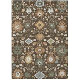 5' X 8' Chocolate And Copper Floral Medallion Washable Indoor Outdoor Area Rug