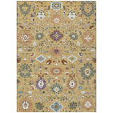 3' X 5' Gold And Copper Floral Medallion Washable Indoor Outdoor Area Rug