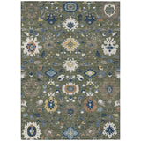 5' X 8' Olive Green And Ivory Floral Medallion Washable Indoor Outdoor Area Rug