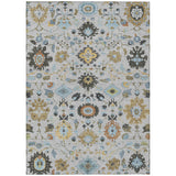 3' X 5' Silver And Charcoal Floral Medallion Washable Indoor Outdoor Area Rug