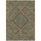5' X 8' Olive Green And Chocolate Medallion Washable Indoor Outdoor Area Rug