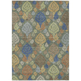 8' X 10' Green And Gold Damask Washable Indoor Outdoor Area Rug