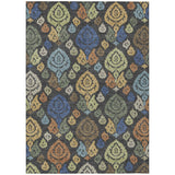 3' X 5' Charcoal And Green Damask Washable Indoor Outdoor Area Rug