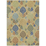 5' X 8' Gold And Chocolate Damask Washable Indoor Outdoor Area Rug