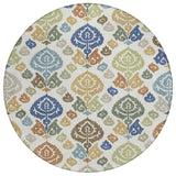 8' Ivory And Gold Round Damask Washable Indoor Outdoor Area Rug