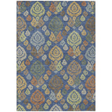 5' X 8' Navy Blue And Ivory Damask Washable Indoor Outdoor Area Rug