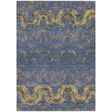 3' X 5' Navy Blue And Gold Abstract Washable Indoor Outdoor Area Rug