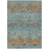 3' X 5' Teal Blue And Wheat Abstract Washable Indoor Outdoor Area Rug