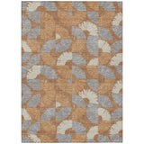 3' X 5' Orange And Copper Geometric Washable Indoor Outdoor Area Rug