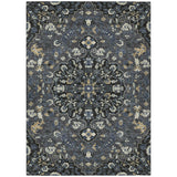 3' X 5' Black And Charcoal Floral Medallion Washable Indoor Outdoor Area Rug