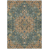 3' X 5' Copper And Sage Floral Medallion Washable Indoor Outdoor Area Rug