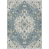 3' X 5' Ivory And Denim Blue Floral Medallion Washable Indoor Outdoor Area Rug